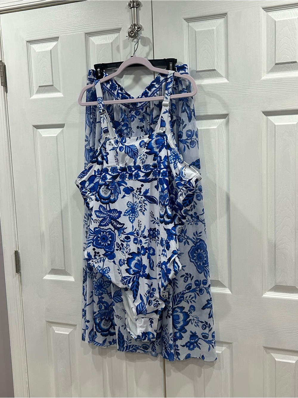 BloomChic Blue and White Floral One-Piece Swimsuit and skirt - Picture 4 of 5